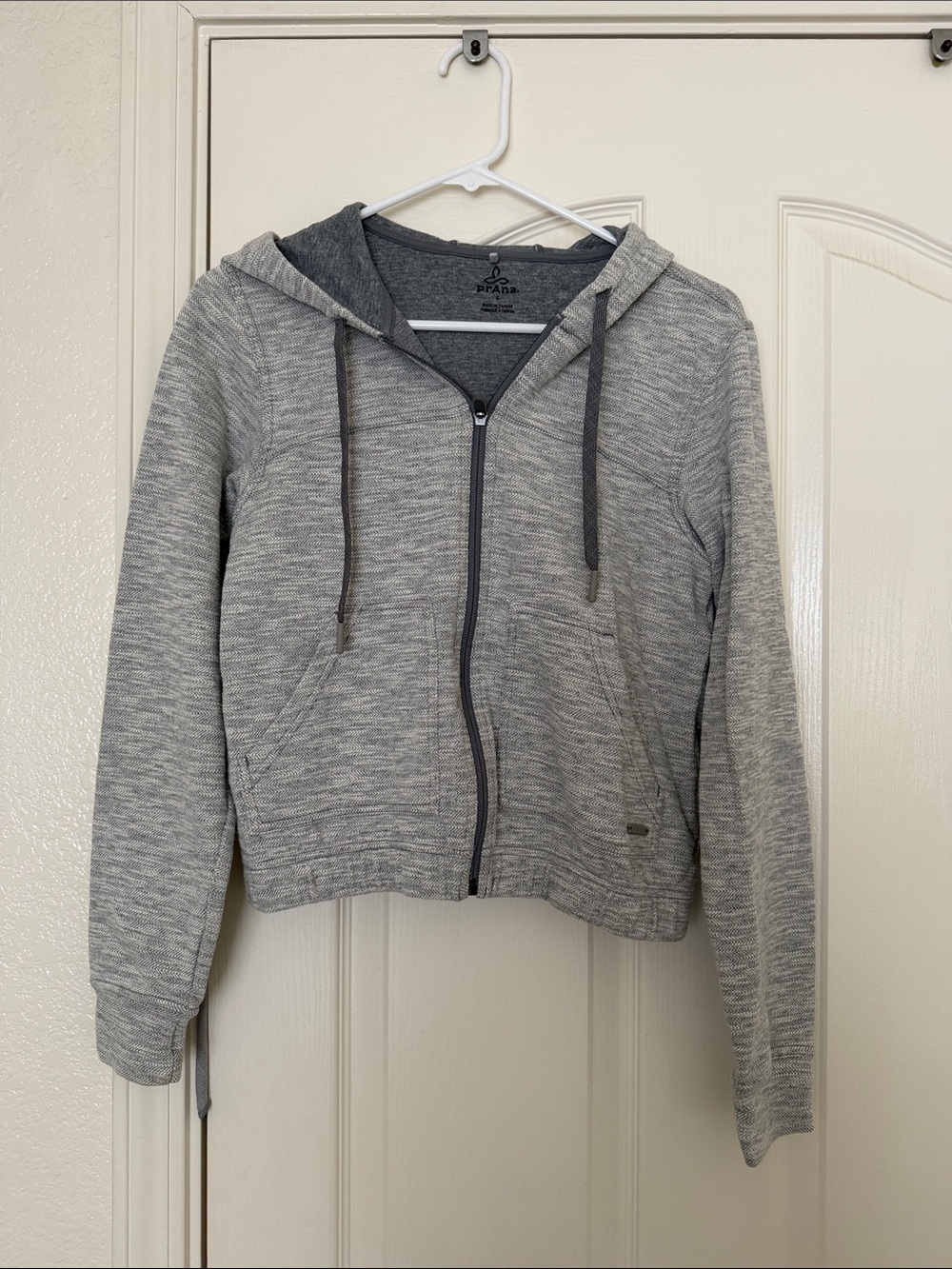 Prana Heathered Light Gray Zip Hooded Sweatshirt